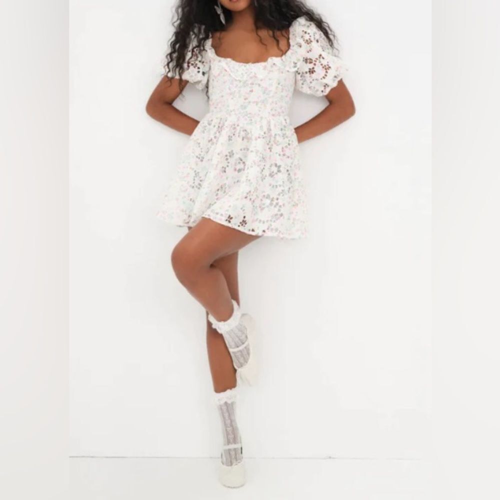 For Love & Lemons Magnolia Floral Eyelet‎ Mini Dress White 1X New With Tags